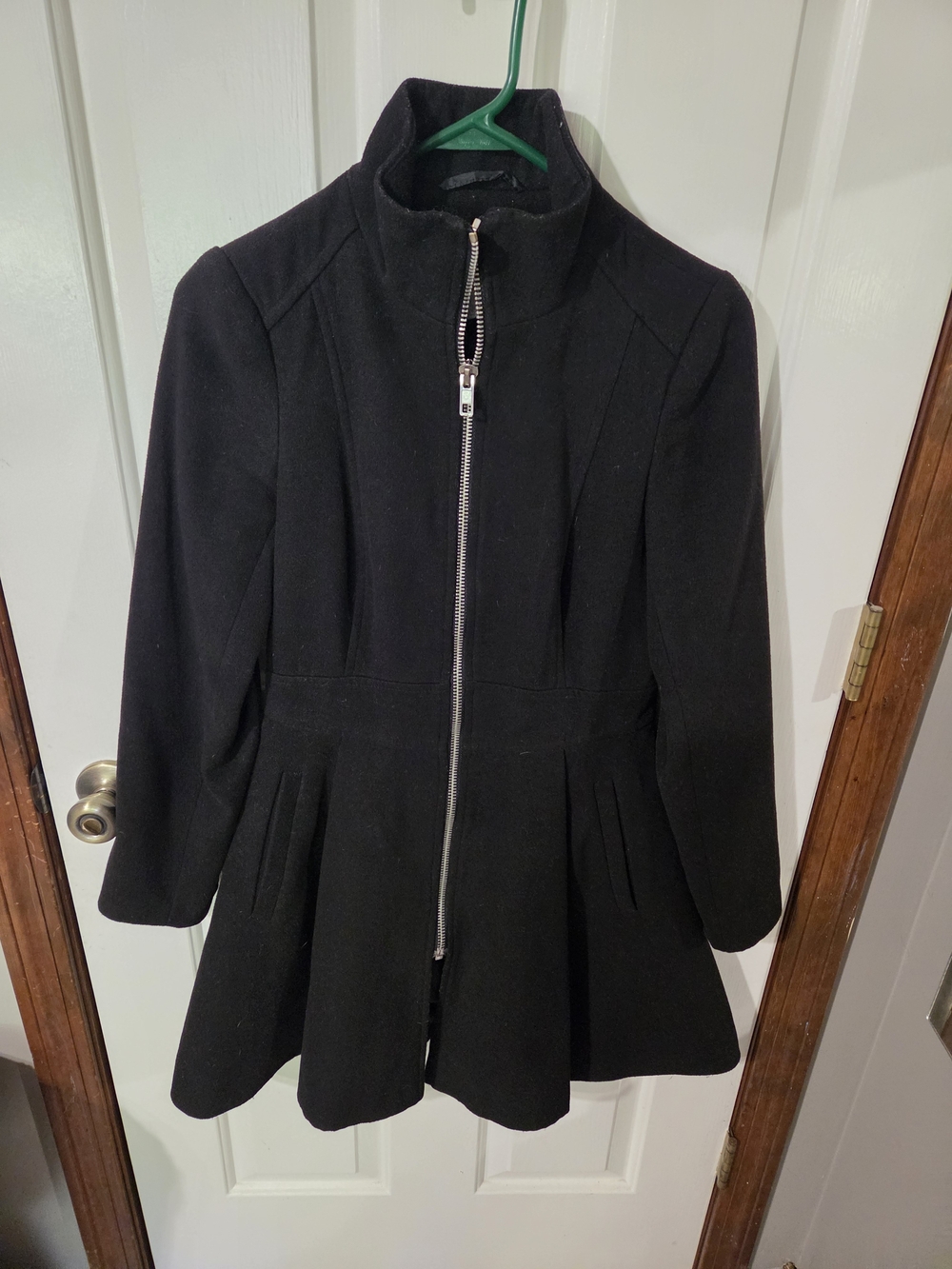 asos Womens Black Zip-Front Peplum Coat